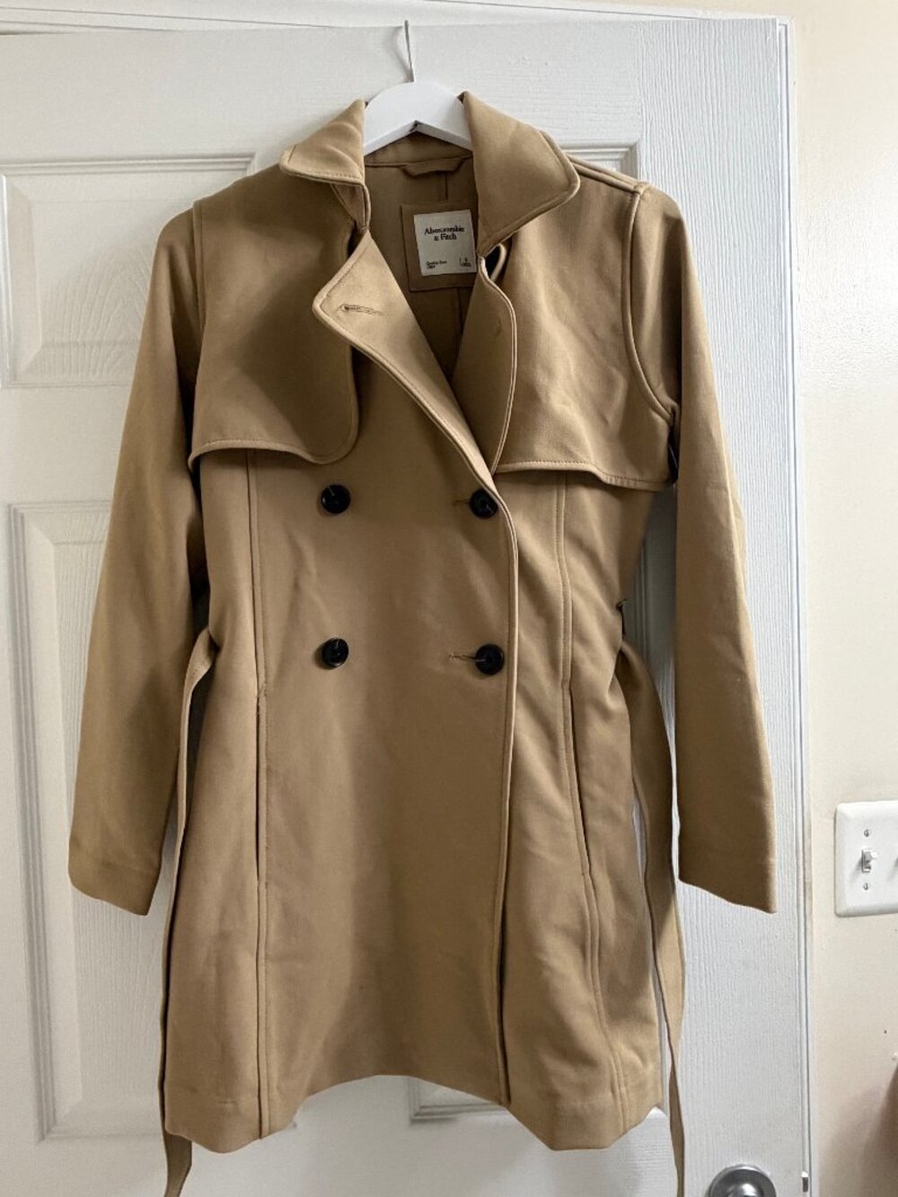 Abercrombie & Fitch Tan Double Breasted Trench Coat Cape Detail Size S